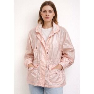Vintage‎ IZZI Pink Full Zip Windbreaker Rain Jacket Size Large Y2K Gorpcore
